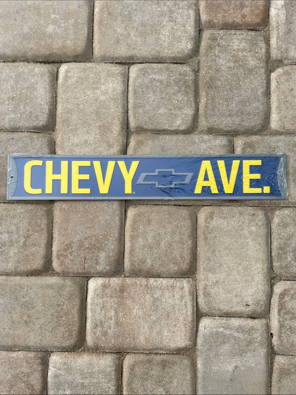 NWT Chevy Ave. Metal Street Sign - Blue and Yellow with Bow Tie Logo